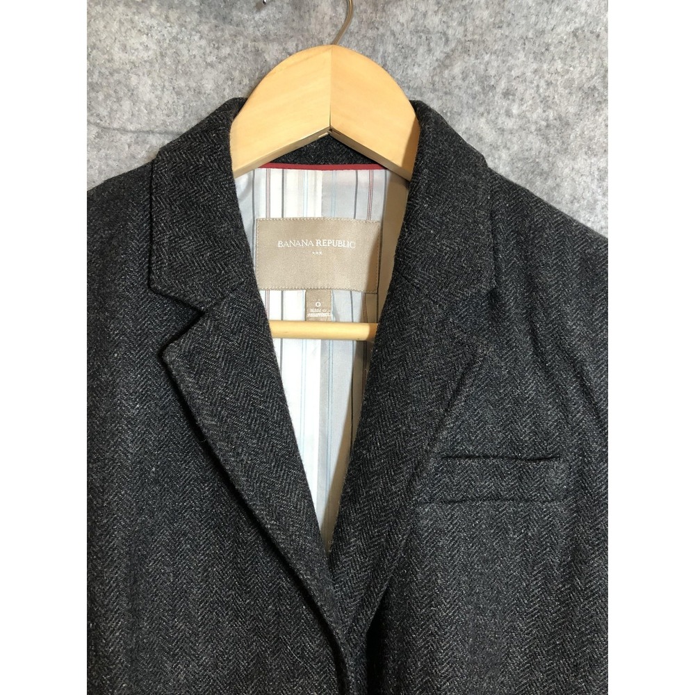 Banana Republic Blazer Jacket Womens 0 Charcoal Wool Blend Herringbone 2 Button